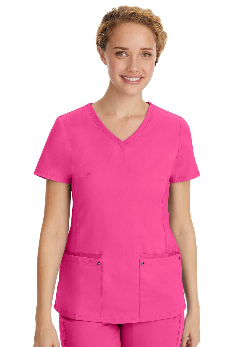 Healing Hands Women's Scrub Top V-Neck with 2 Pockets, 2-Way Stretch, and Yoga Knit Side Panels for Slim Fit - 2245, M, Shocking Pink - Image 1